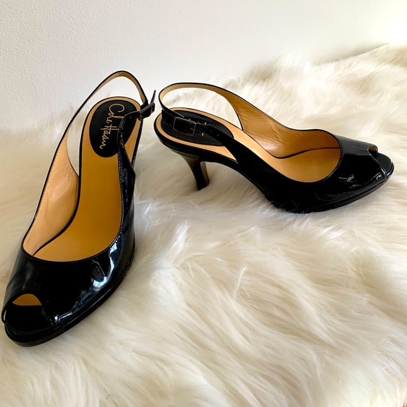 Cole Haan x Nike Air Womens Patent Leather PeepToe Slingback Sandal Black Size 8 - Picture 3 of 6